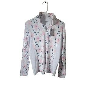 Womens Ahead Performance Vented Golf Top 1/4 Zip M Tennis Preppy Pink Floral NWT